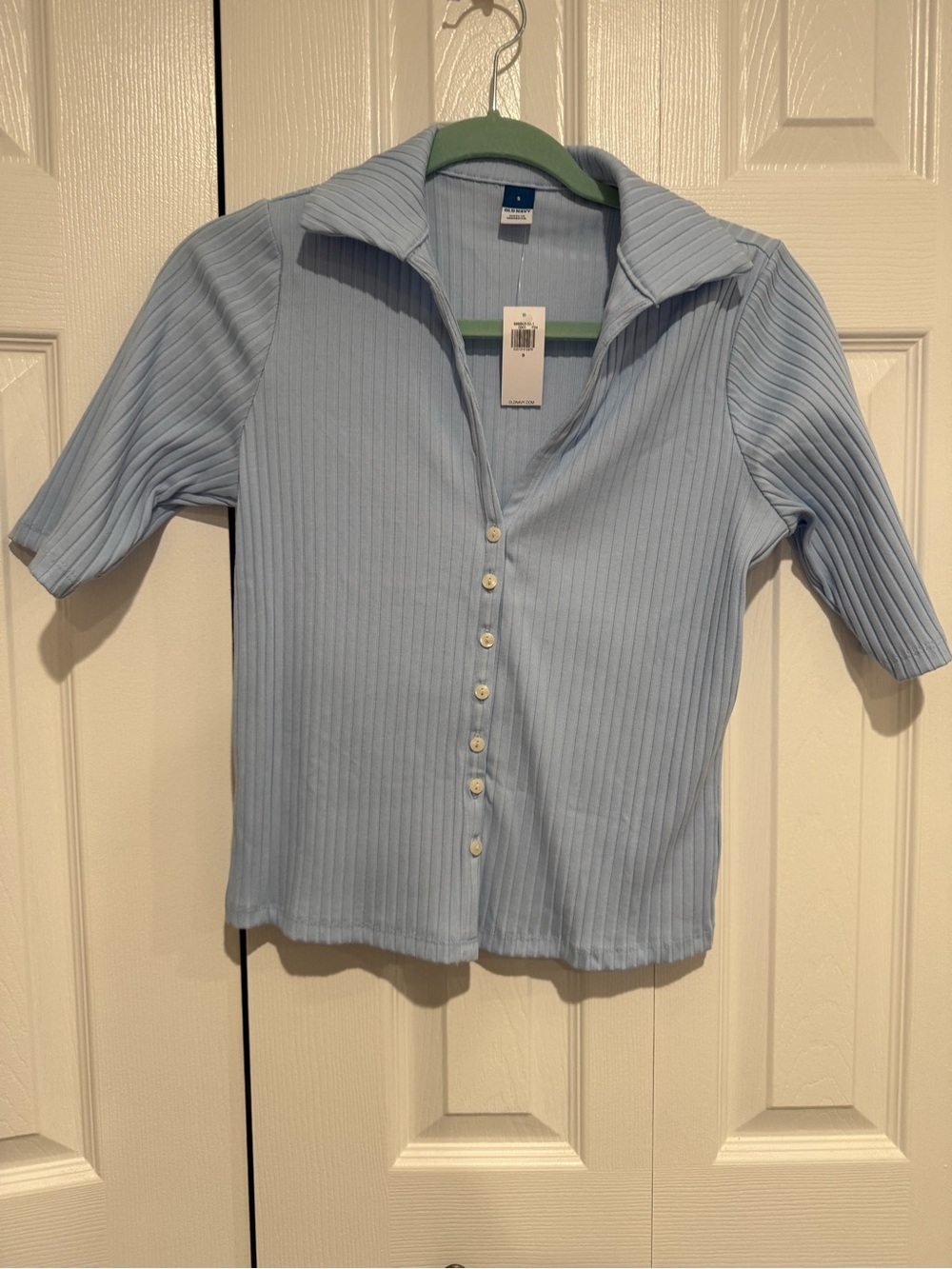 Old Navy Pale Blue Ribbed Collared Top